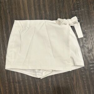 White wrap skort with tie waist